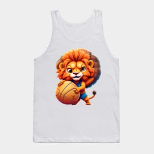 Cute Cartoon Lion Playing Basketball Tank Top